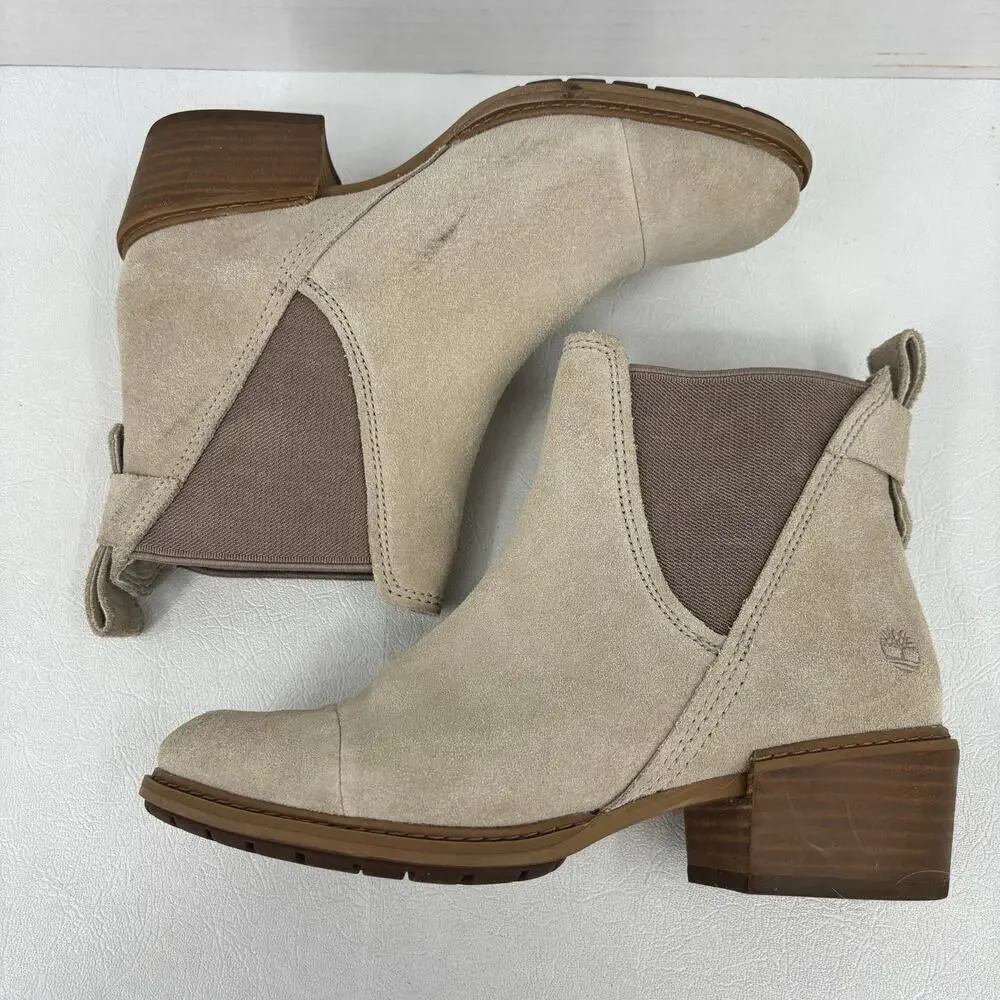 Timberland Sutherlin Bay Chelsea Boots Size 6 Beige Suede Block Heel Pull‎ On